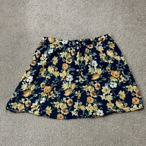 Forever 21 Blue & Yellow Floral Skater Skirt